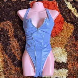 Vintage deadstock 1990s purple pvc one piece swimsuit